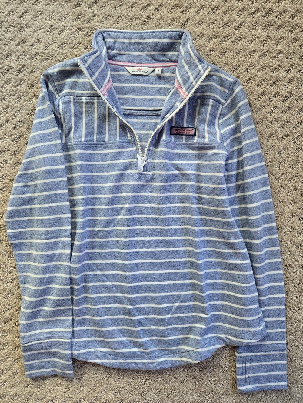 Vineyard Vines Blue & White Striped Quarter-Zip Pullover